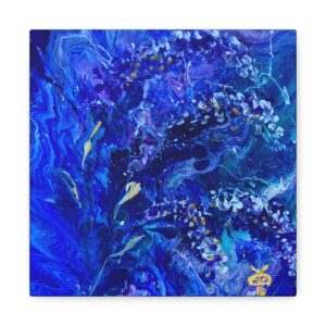 Stretched Canvas Art Print, Vibrant Blue Floral Wall Decor, Abstract Home Decor, Unique Gift for Art Lovers, Bedroom Wall Art | By Jon Tseng