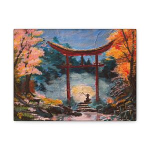 Torii Gate, Serene Japanese Landscape Canvas Wall Art, Home Decor, Meditation Space, Floral Artwork, Gift for Nature Lovers, Zen Decoration | By Jon Tseng